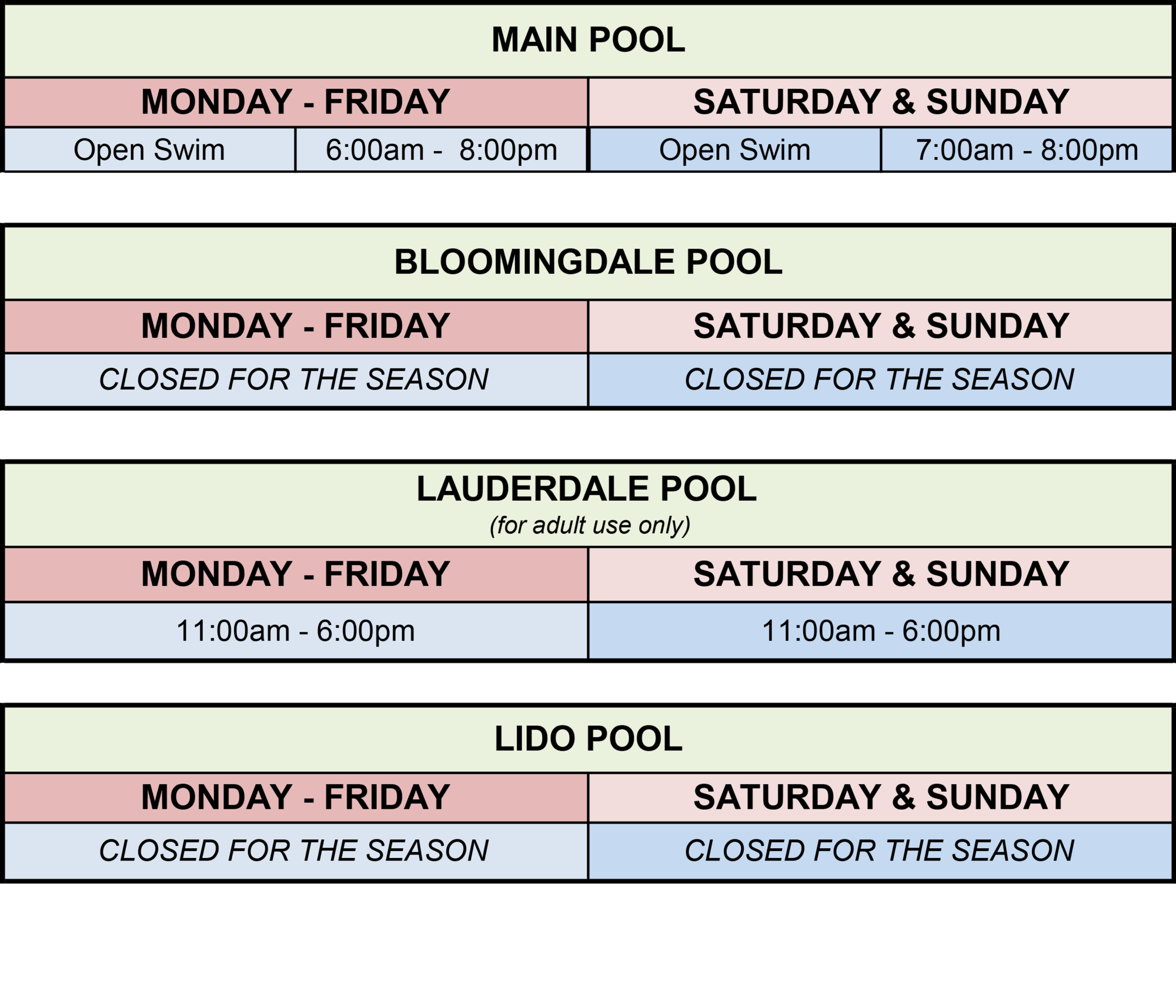 Pool Schedule - The Waegwoltic Club